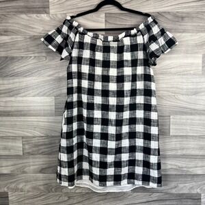 Anthropologie Corey Lynn Calter Off Shoulder Dress Women's M Black Gingham Check